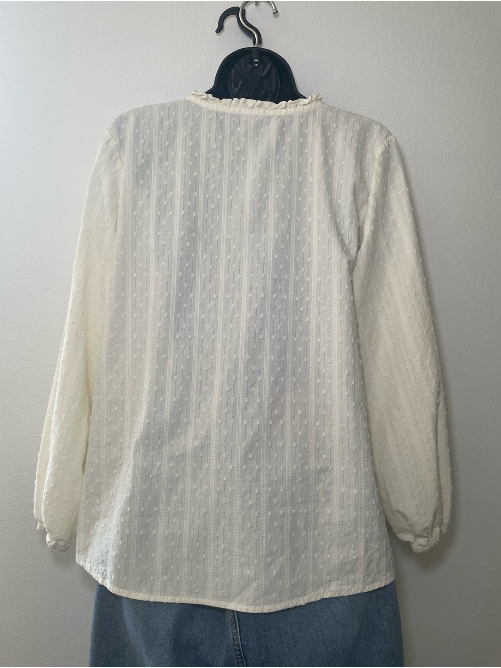 Women’s L Ivory Floral Embroidered Cotton Blouse Boho Ruffle Tunic Top - Picture 7 of 8